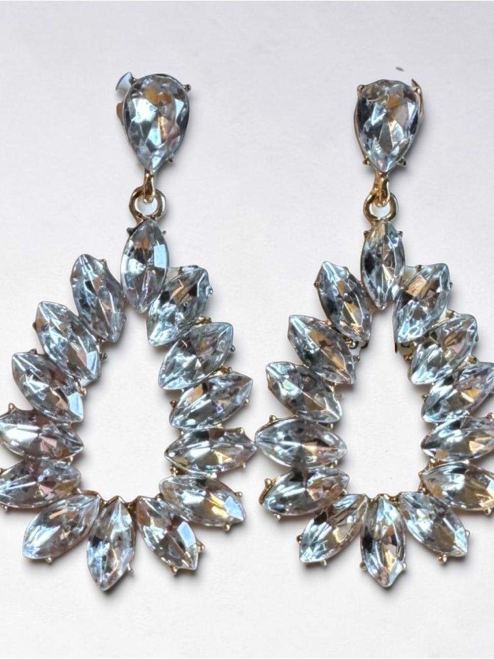 Gold-Tone Faceted Teardrop Crystal Earrings - Light Gray Crystal, New